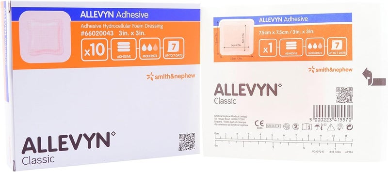 Allevyn Adhesive Hydrocellular Foam Dressing 3" x 3" - Pack of 10